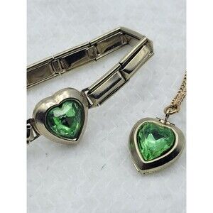 Vintage 1940s Sweetheart Expansion Bracelet & Heart Locket Necklace Set Japan